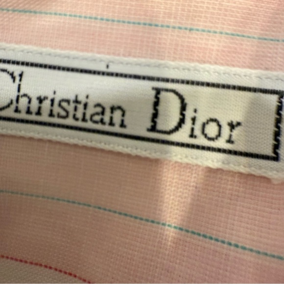 Christian Dior Men’s Button Down Shirt Pink & White Stripe Logo Sz 15 1/2 NEW - Picture 5 of 11